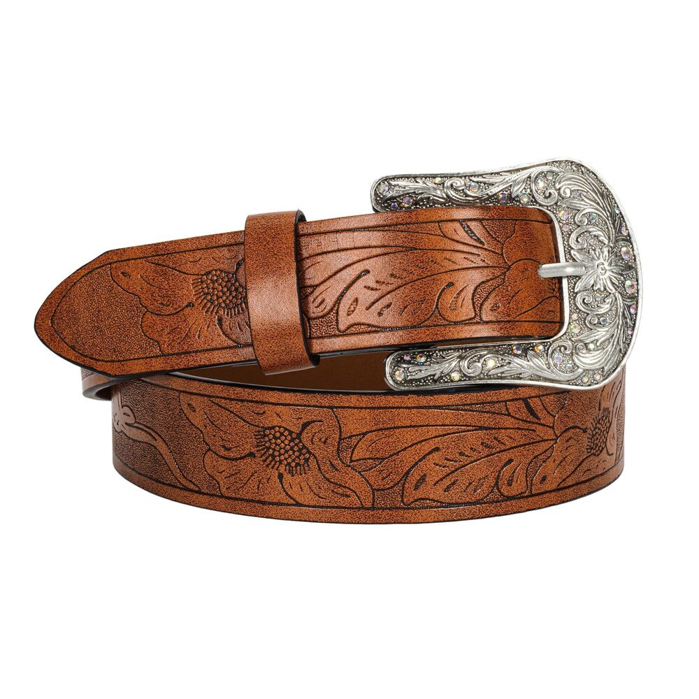 3771 Adjustable Vintage Western-belts For Women Men Embossed Pu Leather